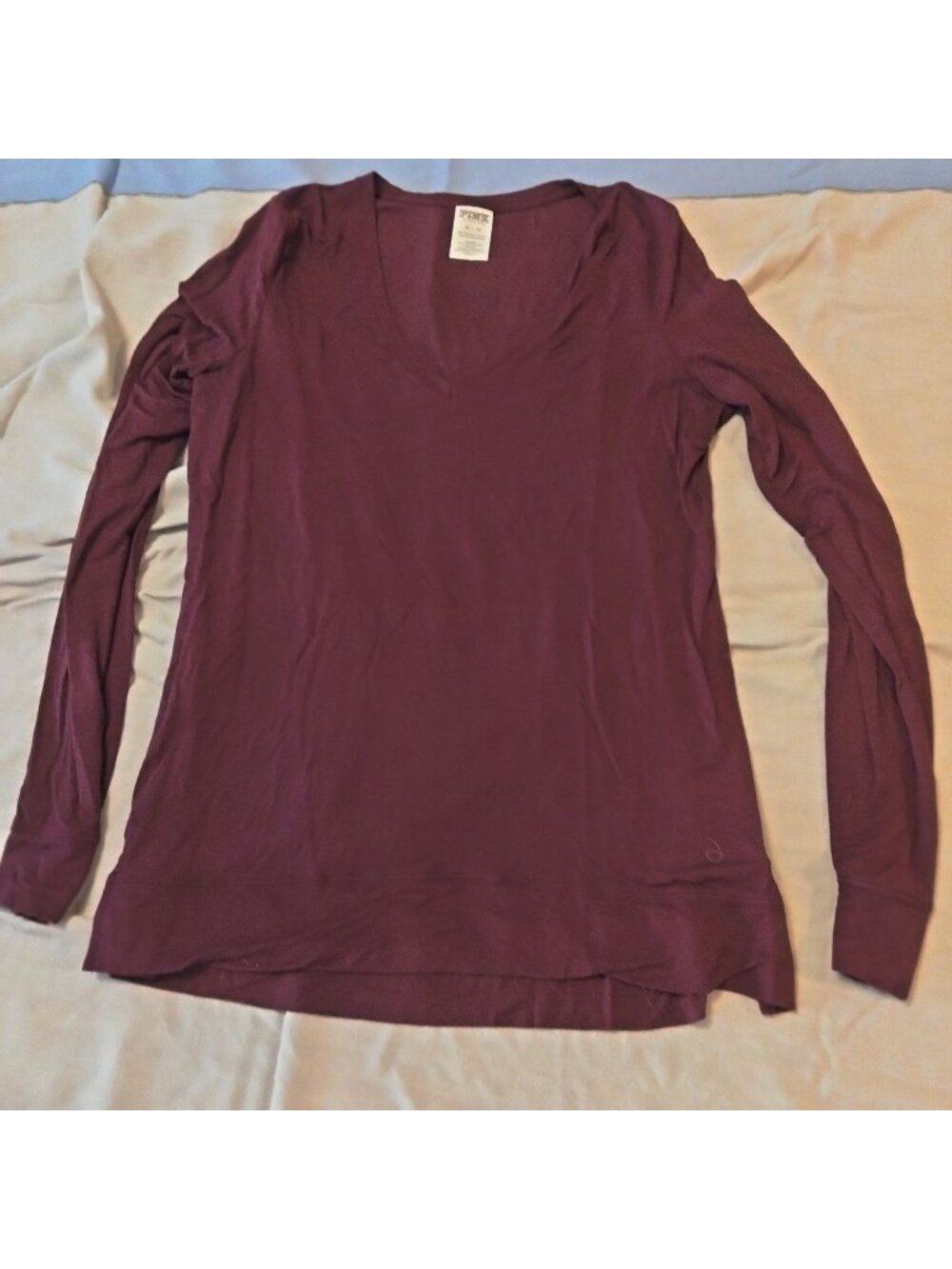 Victorias Secret Long Sleeve Top Pink XS Burgundy V Neck Super Soft